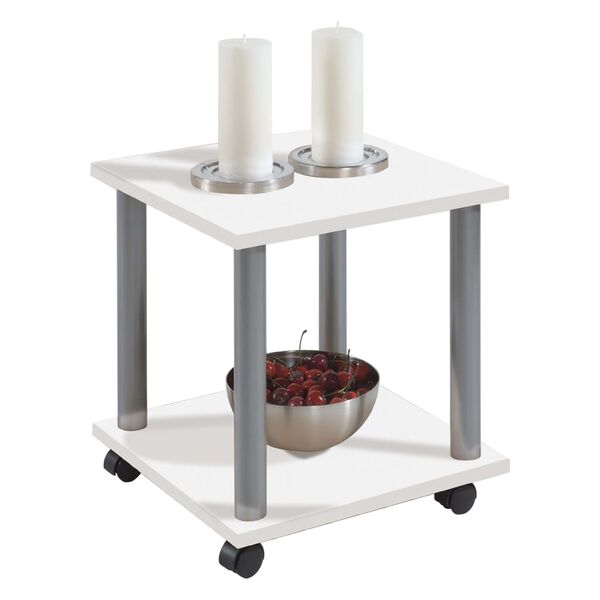 FMD Side Table with Swivel Wheels White