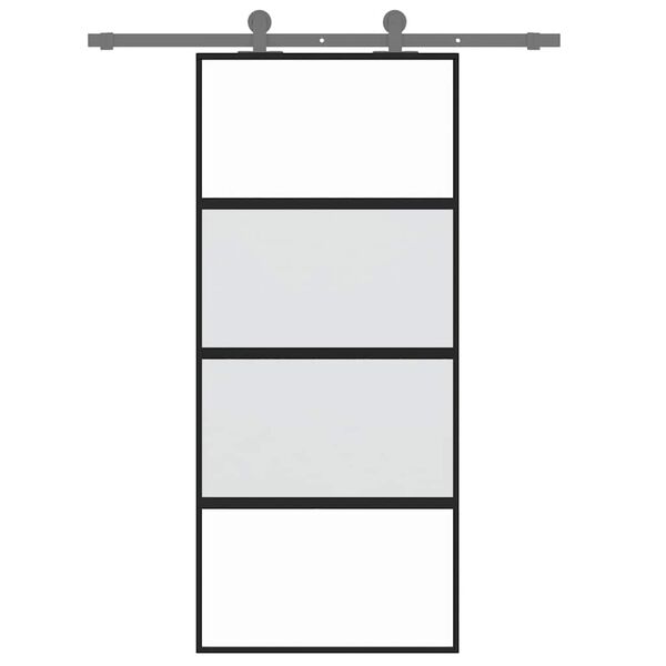 vidaXL Sliding Door Black 90x205 cm Tempered Glass and Aluminium