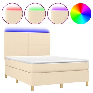 vidaXL Box Spring Bed with Mattress&LED Cream 140x200 cm Fabric