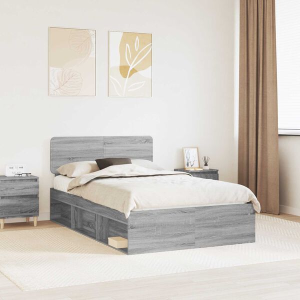 vidaXL Bed Frame Grey Sonoma 135 x 190 cm Solid Pine Wood