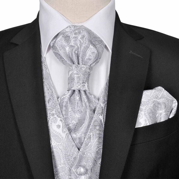 vidaXL Mens Weddingvest Set Silver 56 Polyester