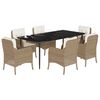 vidaXL 7 Piece Garden Dining Set with Cushions Beige Poly Rattan