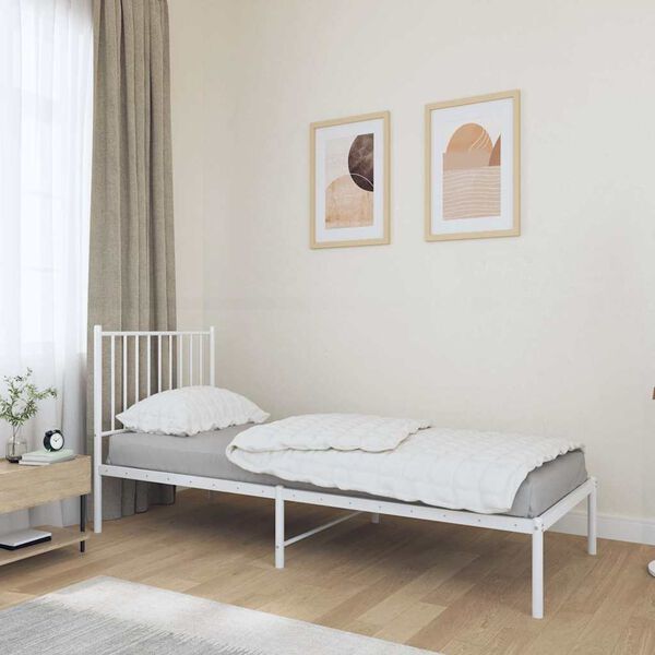 vidaXL Metal Bed Frame without Mattress with Headboard White 80x200cm