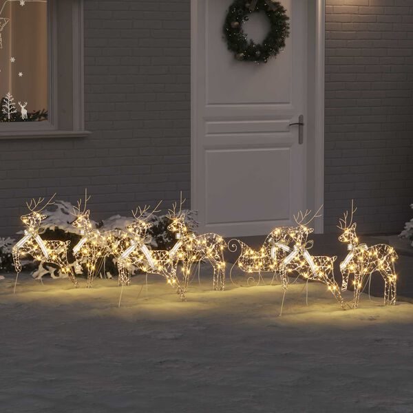vidaXL LED Reindeers with 40 LEDs 7 pcs Gold PET
