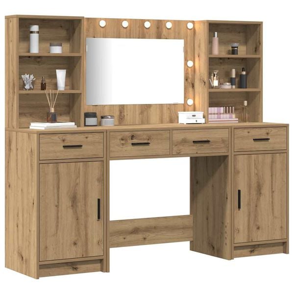 vidaXL Dressing Table Set with Shelf 3 pcs Artisan Oak Engineered Wood