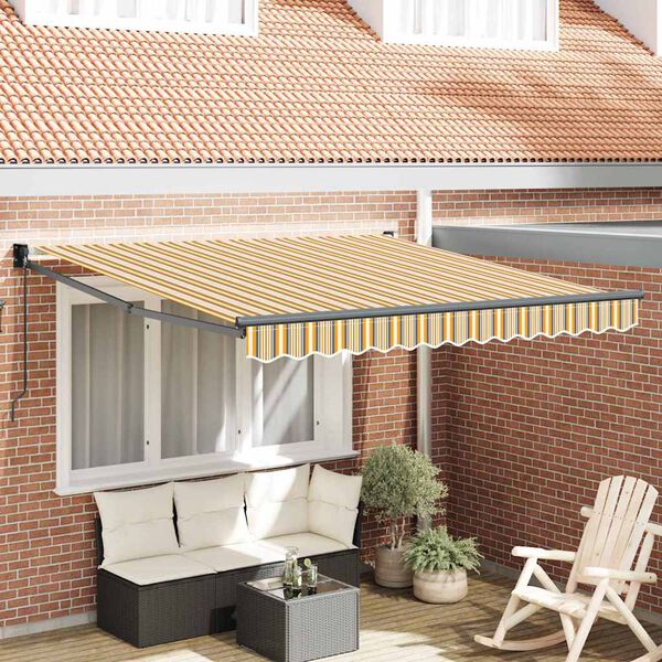 vidaXL Retractable Awning Yellow and grey and white 350 x 250 cm