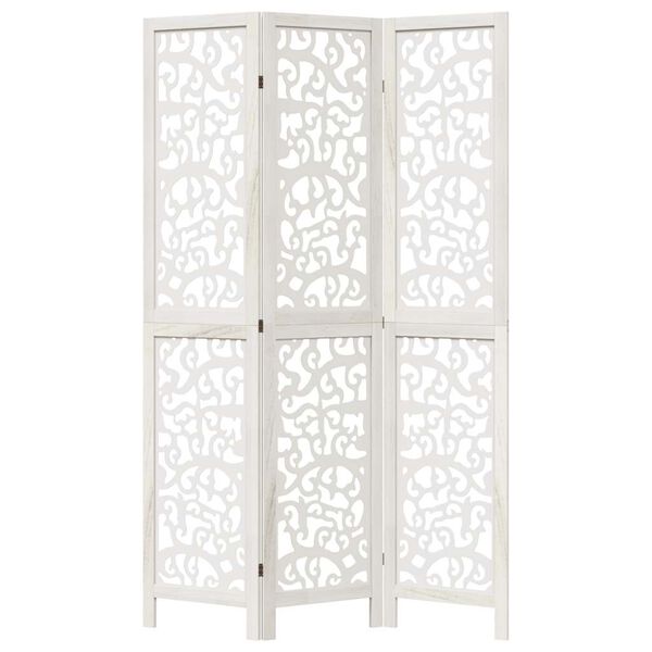 vidaXL Room Divider 3 Panels White Solid Wood Paulownia