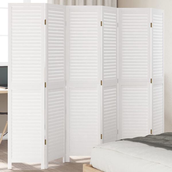 vidaXL Room Divider 6 Panels White Solid Wood Paulownia