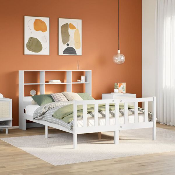 vidaXL Bookcase Bed without Mattress White 120x190 cm Small Double Solid Wood Pine