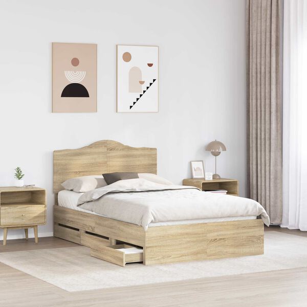 vidaXL Bed Frame with Drawer Sonoma Oak 135 x 190 cm Engineer Wood