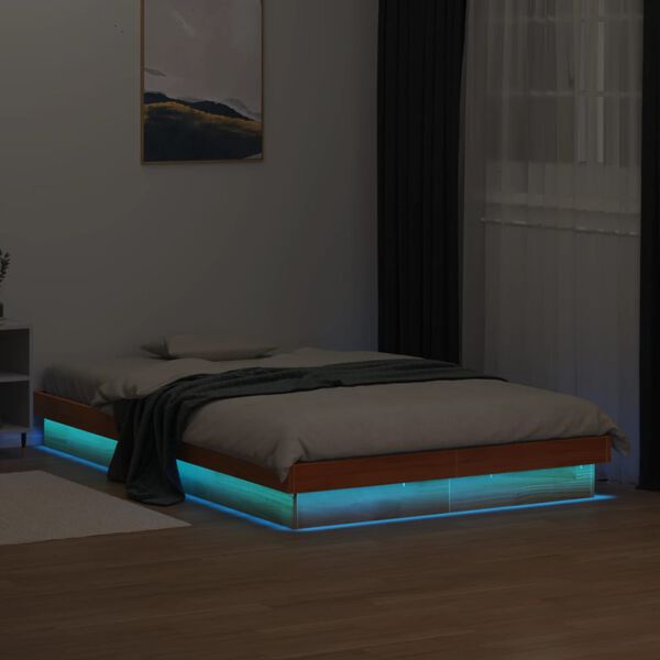 vidaXL LED Bed Frame without Mattress Wax Brown 140x190 cm Solid Wood