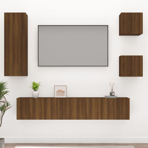 vidaXL 5 Piece TV Cabinet Set Brown Oak Engineered Wood
