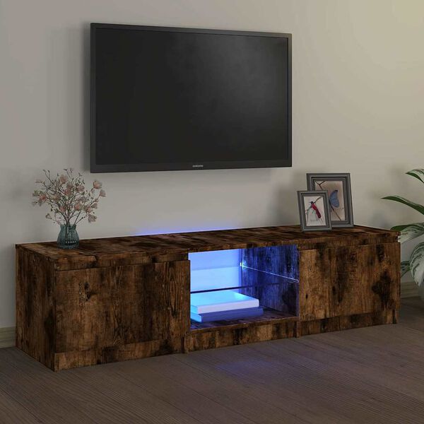 vidaXL TV Cabinet with LED Lights Smoked Oak 140x40x36 cm