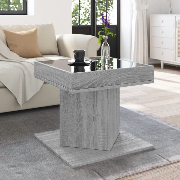 vidaXL Coffee Table with LED Grey Sonoma 50x50x45 cm Engineered Wood
