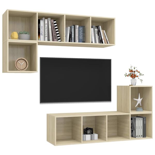vidaXL 4 Piece TV Cabinet Set Sonoma Oak Engineered Wood