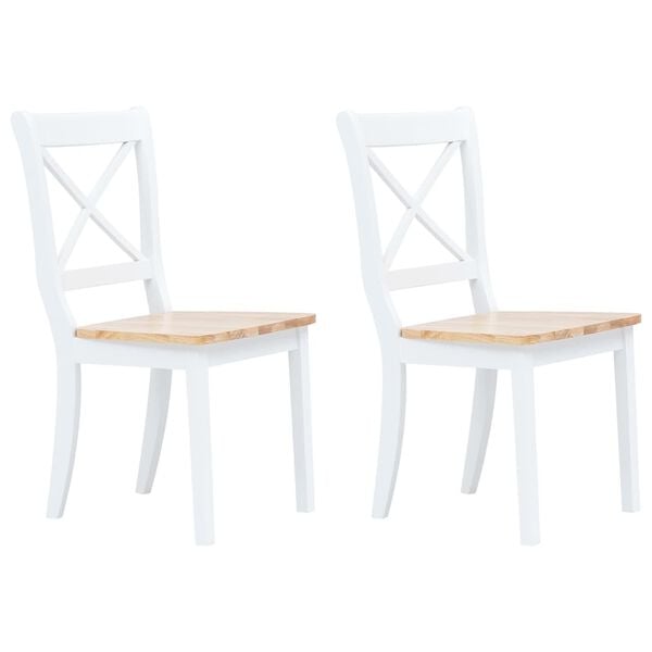 vidaXL Dining Chairs 2 pcs White and Light Wood Solid Rubber Wood
