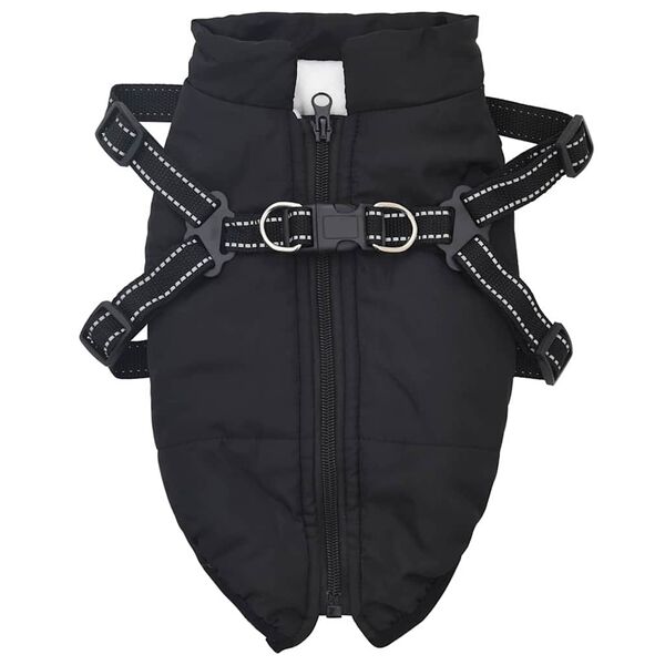 vidaXL Dog Coat with Harness Black S Fleece and Polyester