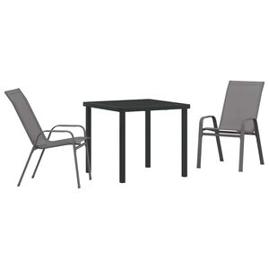 vidaXL Garden Dining Set 3 pcs Grey and Black Powder-coated Steel