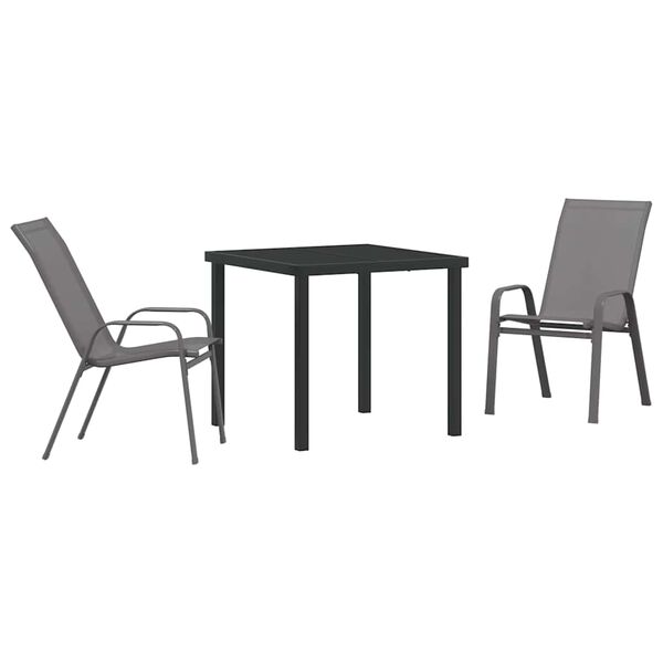 vidaXL Garden Dining Set 3 pcs Grey and Black Powder-coated Steel