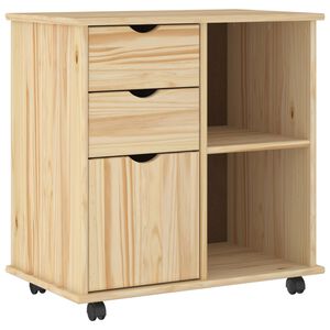 vidaXL Rolling Cabinet 63.5 x 39 x 65.5 cm Solid Pine Wood Brown