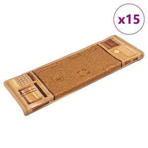 vidaXL Stair Tread | Set of 15 | Beige | 100% Polyamide | 65x21x4 cm | Non-slip