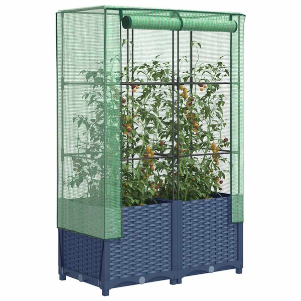 vidaXL Raised Bed with Greenhouse Cover Rattan Look 80x40x138 cm