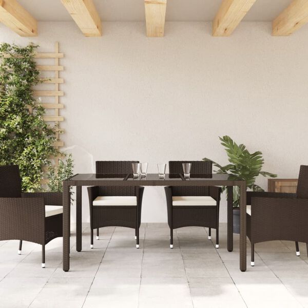 vidaXL Garden Table with Glass Top Brown 150x90x75 cm Poly Rattan
