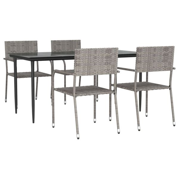 vidaXL 5 Piece Garden Dining Set Grey and Black Poly Rattan and Steel