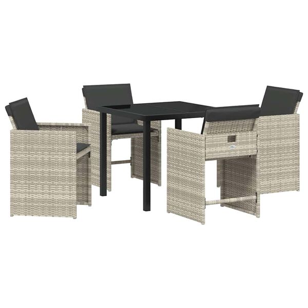 vidaXL Garden Dining Set with Cushion 5 pcs Light Grey Poly Rattan