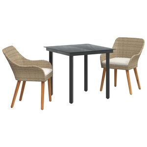 vidaXL Garden Dining Set with Cushion 3 pcs Beige Poly Rattan