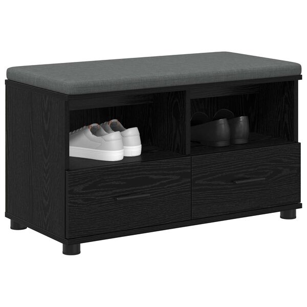 vidaXL Hall Bench with Cushion with Drawer Black Oak 80 x 38 x 46 cm