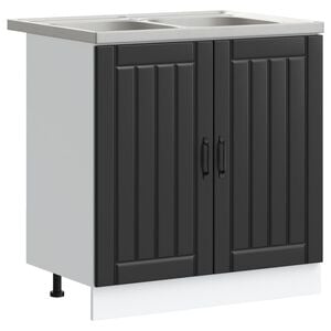 vidaXL Sink Base Cabinet with Door Lucca 2 pcs Black Engineered Wood