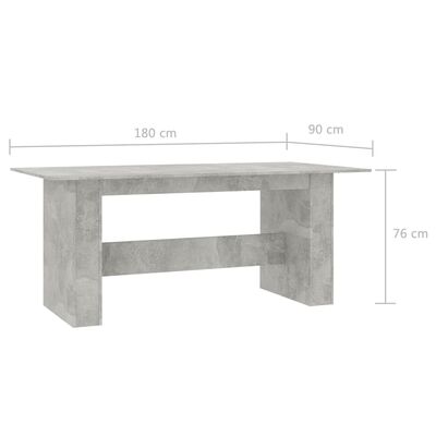 vidaXL Dining Table Concrete Grey 180x90x76 cm Engineered Wood