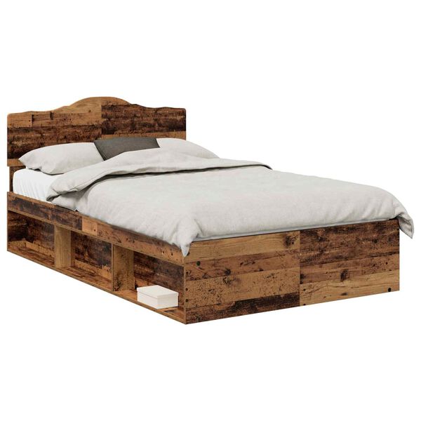 vidaXL Bed Frame with Headboard Old Wood 120 x 190 cm Solid Pine Wood