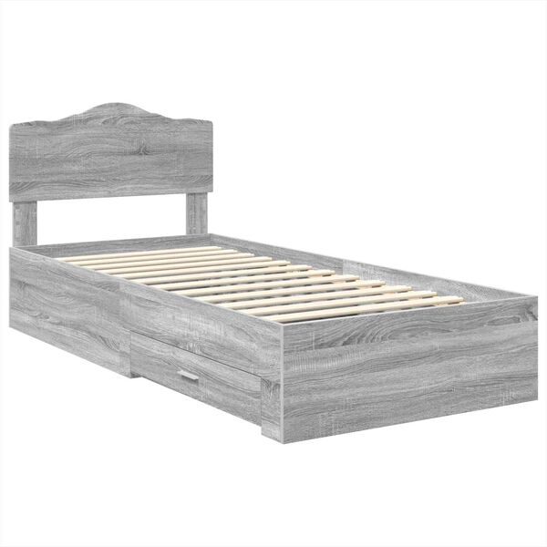 vidaXL Bed Frame with Drawer Grey Sonoma 100 x 200 cm Engineered Wood