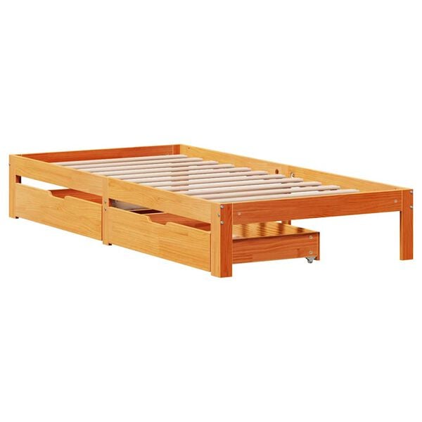 vidaXL Bed Frame with Drawers without Mattress Wax Brown 100x200 cm