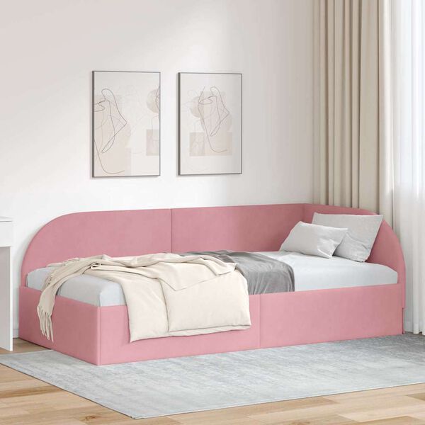 vidaXL Corner Bed Frame with Headboard Pink 100 cm x 200 cm Velvet