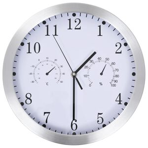 vidaXL Wall Clock with Quartz Movement Hygrometer Thermometer White