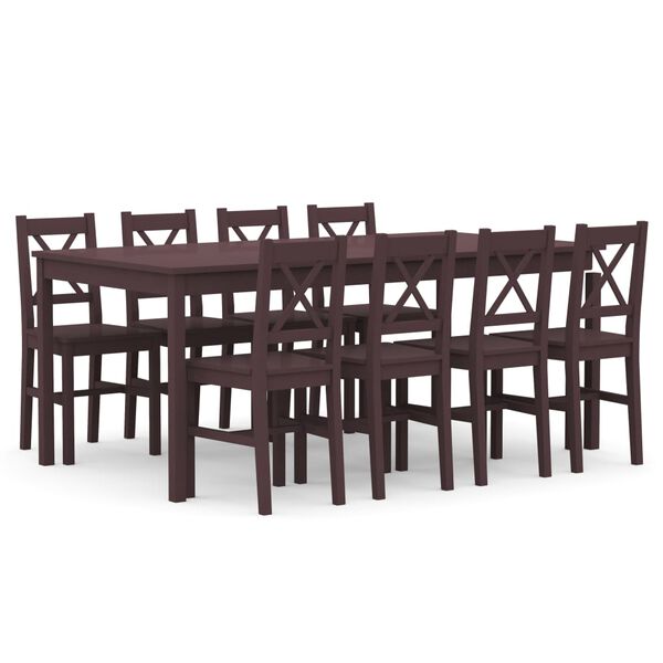 vidaXL 9 Piece Dining Set Pinewood Dark Brown
