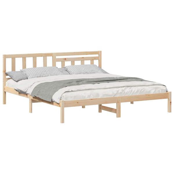 vidaXL Bed Frame with Headboard Brown 140 x 200 cm Solid Pine Wood