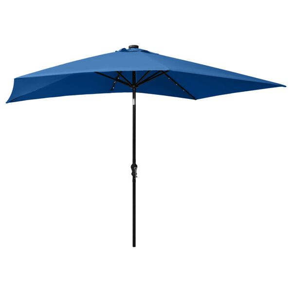 vidaXL Garden Parasol with LEDs and Steel Pole Azure Blue 2x3 m