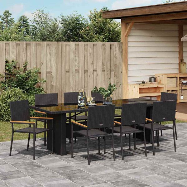 vidaXL Garden Dining Set 9 pcs Black Poly Rattan