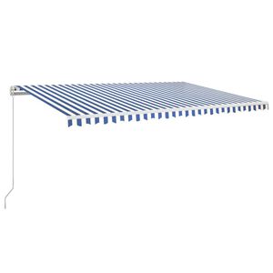 vidaXL Manual Retractable Awning with LED 500x350 cm Blue and White (313207+313165)