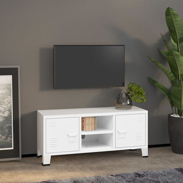 vidaXL Industrial TV Cabinet White 105x35x42 cm Metal