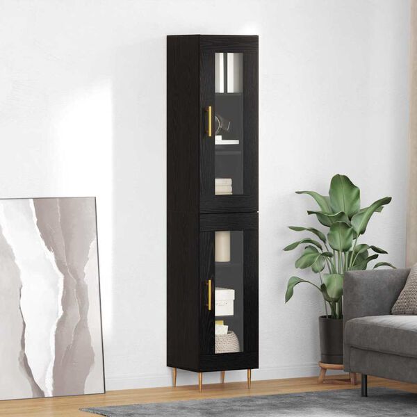 vidaXL Highboard 2 pcs Black Oak Glass