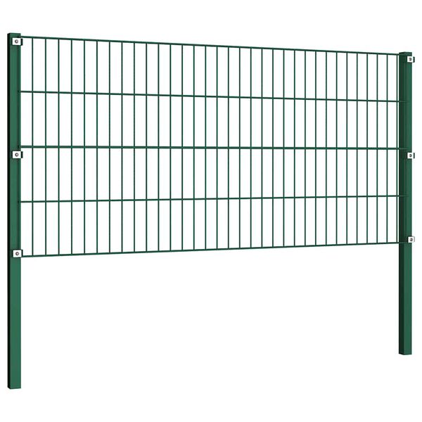 vidaXL Fence Panel with Posts Iron 1385x80 cm Green