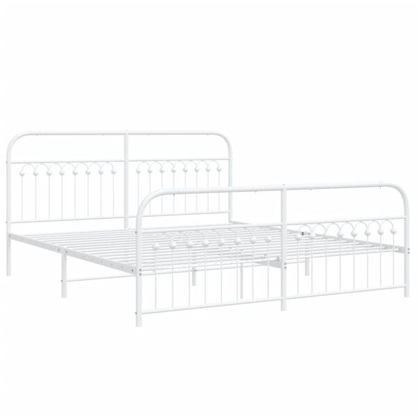 vidaXL Metal Bed Frame without Mattress with Footboard White 183x203cm