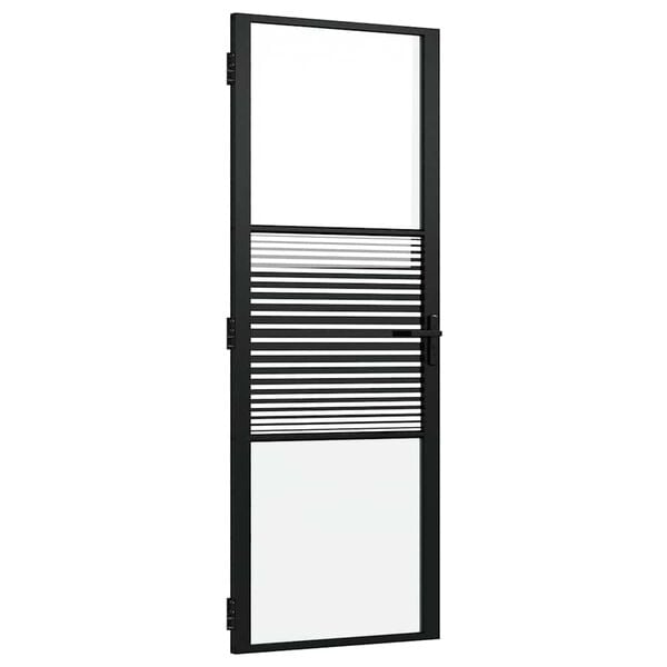 vidaXL Glass Door Striped Black 76 x 3.5 x 201.5 cm Aluminium