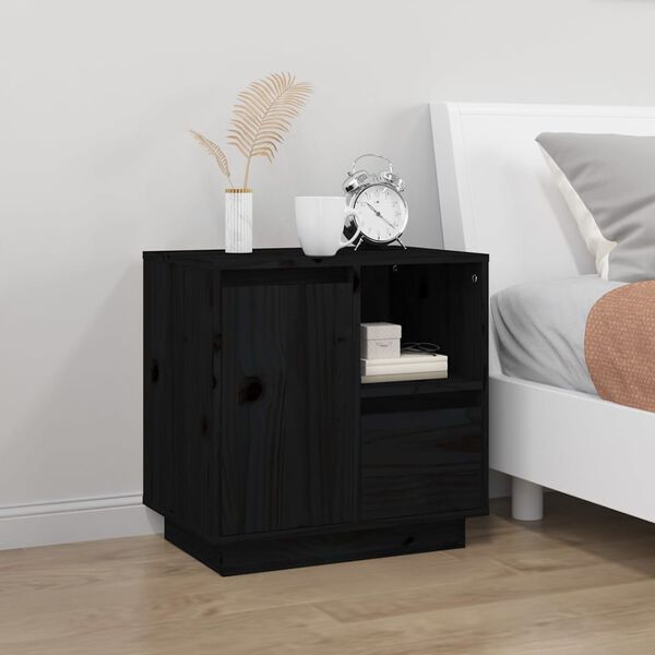 vidaXL Bedside Cabinet Black 50x34x50 cm Solid Wood Pine
