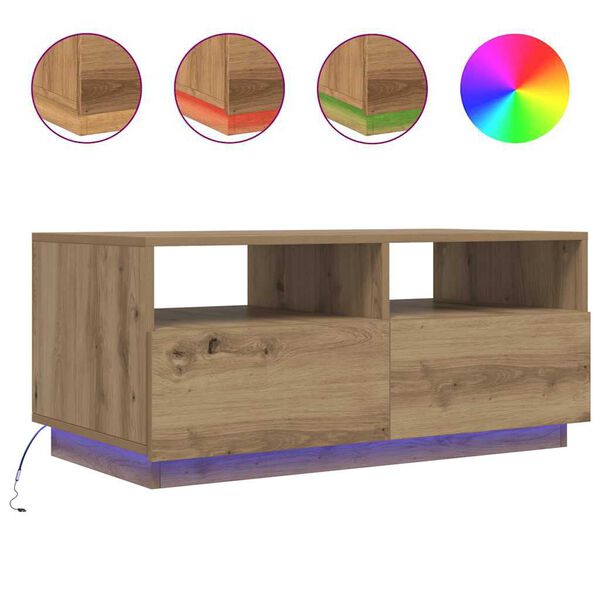 vidaXL Coffee Table with LED Lights Artisan Oak 90x49x40 cm